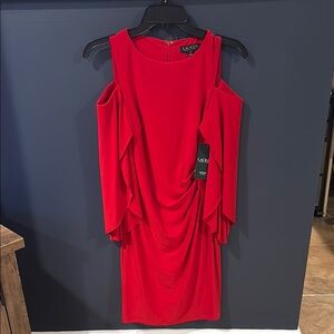 Ralph Lauren Red Cold Shoulder Jersey Dress